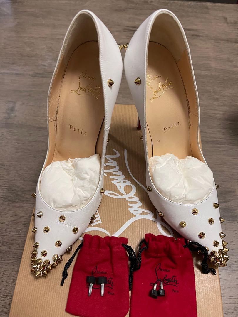 Christian Louboutin Degraspike white gold Women s Fashion Footwear Heels on Carousell