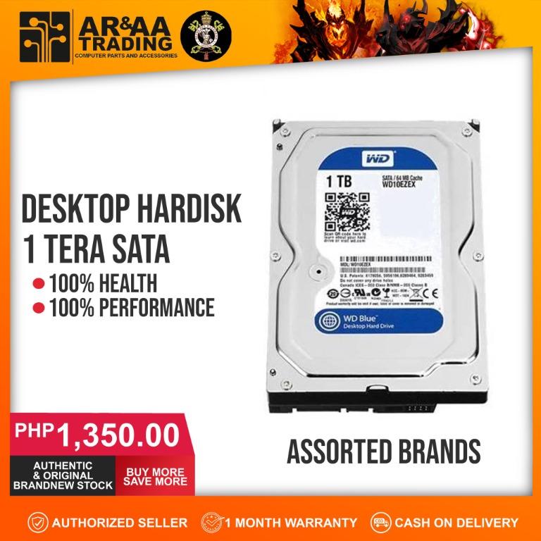 Desktop Hardisk 1 Terabyte Assorted Brand (Category: Hard Disks & Thumbdrives) located in Quezon City. Submitted by laptopstore.ph (Listing ID 1097165042, Image 1). Description: Desktop Hardisk 1 Terabyte Assorted Brand 📌 COD via Shopee or Lazada 📌 desktop laptop 3.5 1 Tera Php 1,350 pesos only! Looks new NO OS!!!!!!!!!!! 100% health 100% performance no bad sectos no clicking sounds 📍AR & AA TRADING 225 Tandang Sora Ave Tandang Sora Quezon Cit