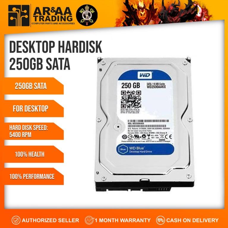 Desktop Hardisk 250gb Assorted Brands (Category: Hard Disks & Thumbdrives) located in Quezon City. Submitted by laptopstore.ph (Listing ID 1097163811, Image 2). Description: Desktop Hardisk 250gb Assorted Brands Assorted Brands 📌 COD via Shopee or Lazada 📌 desktop laptop 3.5 250gb Php 400 pesos only! Looks new NO OS!!!!!!!!!!! 100% health 100% performance no bad sectos no clicking sounds 📍AR & AA TRADING 225 Tandang Sora Ave Tandang Sora Quezo