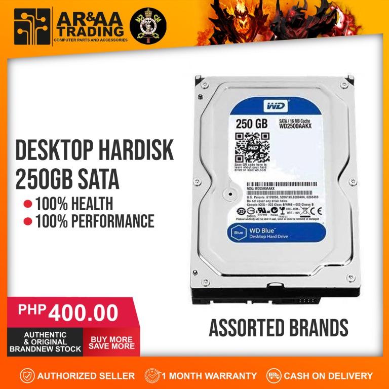 Desktop Hardisk 250gb Assorted Brands (Category: Hard Disks & Thumbdrives) located in Quezon City. Submitted by laptopstore.ph (Listing ID 1097163811, Image 1). Description: Desktop Hardisk 250gb Assorted Brands Assorted Brands 📌 COD via Shopee or Lazada 📌 desktop laptop 3.5 250gb Php 400 pesos only! Looks new NO OS!!!!!!!!!!! 100% health 100% performance no bad sectos no clicking sounds 📍AR & AA TRADING 225 Tandang Sora Ave Tandang Sora Quezo