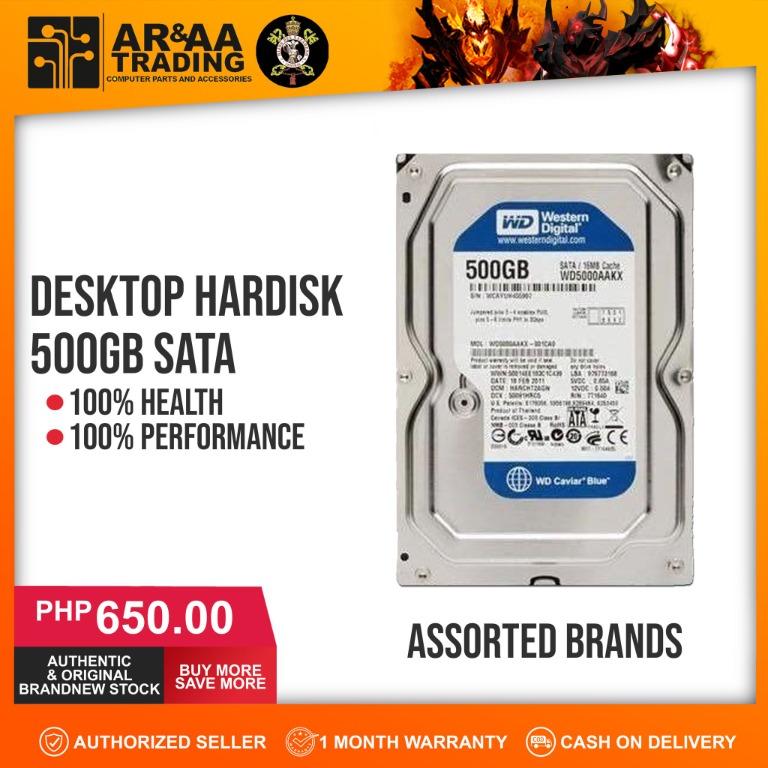 Desktop Hardisk 500gb Assorted Brands (Category: Hard Disks & Thumbdrives) located in Quezon City. Submitted by laptopstore.ph (Listing ID 1097164267, Image 1). Description: Desktop Hardisk 500gb Assorted Brands 📌 COD via Shopee or Lazada 📌 desktop laptop 3.5 500gb Php 650 pesos only! Looks new NO OS!!!!!!!!!!! 100% health 100% performance no bad sectos no clicking sounds 📍AR & AA TRADING 225 Tandang Sora Ave Tandang Sora Quezon City 📲Call or