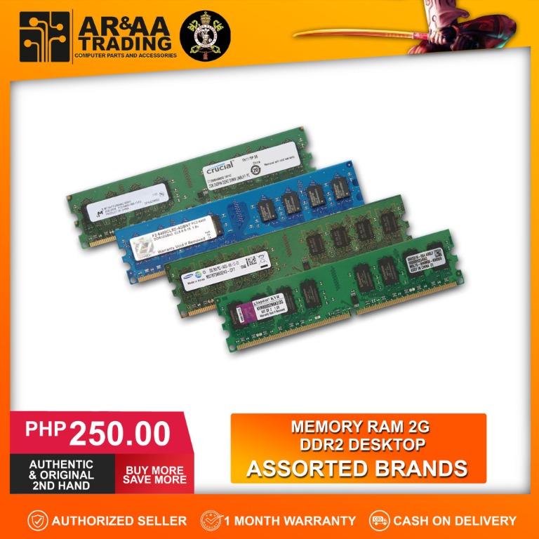 Desktop Memory 2gb ddr2 6400 assorted brands (Category: Computer Parts) located in Quezon City. Submitted by laptopstore.ph (Listing ID 1097155085, Image 1). Description: Desktop Memory 2gb ddr2 6400 assorted brands 📌 Cash on delivery nationwide 📌 COP / COD via LBC ( with downpayment 500 pesos ) 📌 via Shopee or Lazada ( No downpayment ) 📌2gb assorted brands 📌ddr2 📌6400 📌desktop memory 📌hynix 📌samsung 📌Price: 270 each 📌📌1000 pcs availa