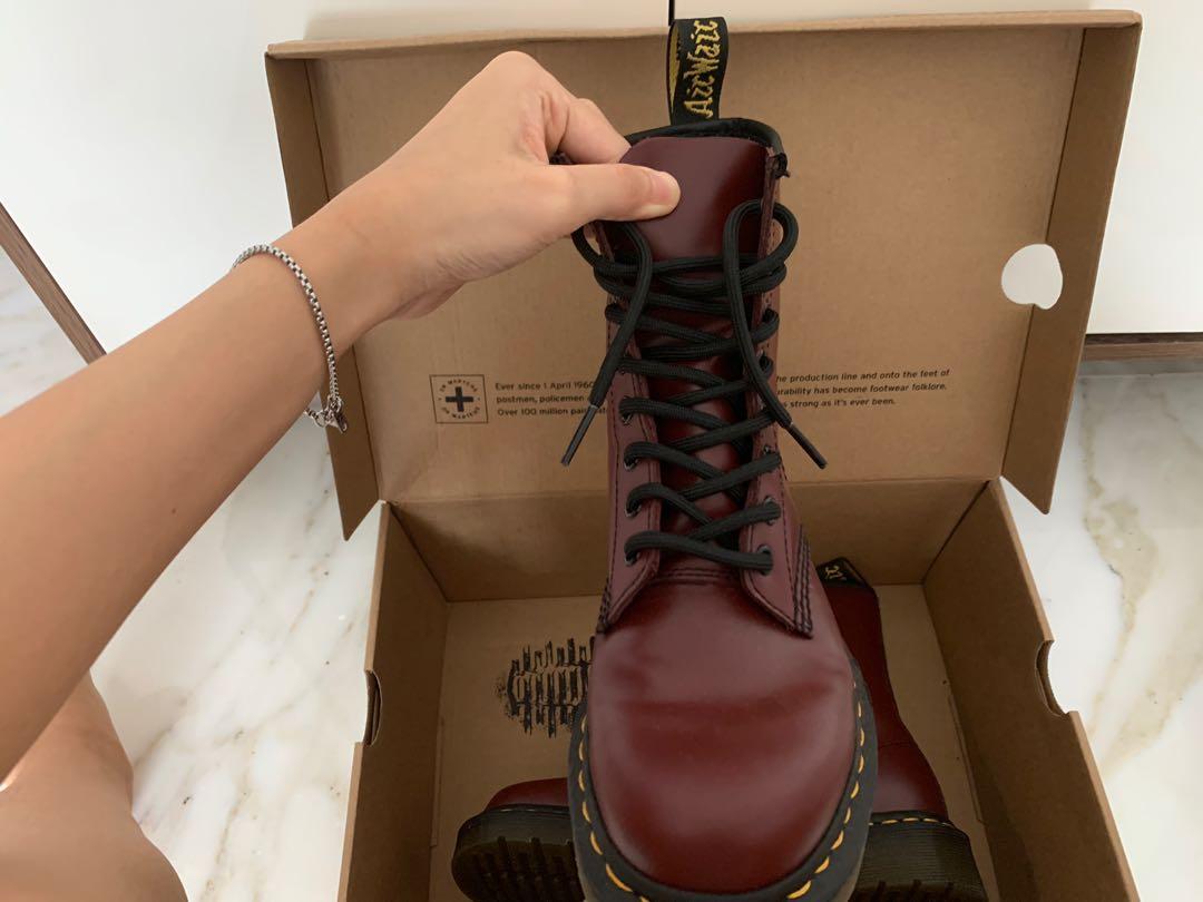 Red leather dr martens hot sale