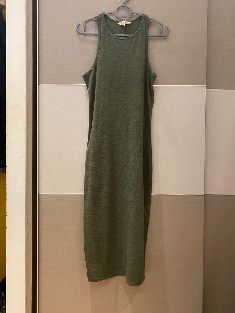 Olive green cotton dress clearance