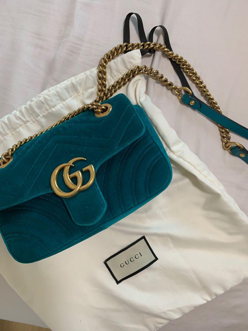 gucci marmont turquoise velvet