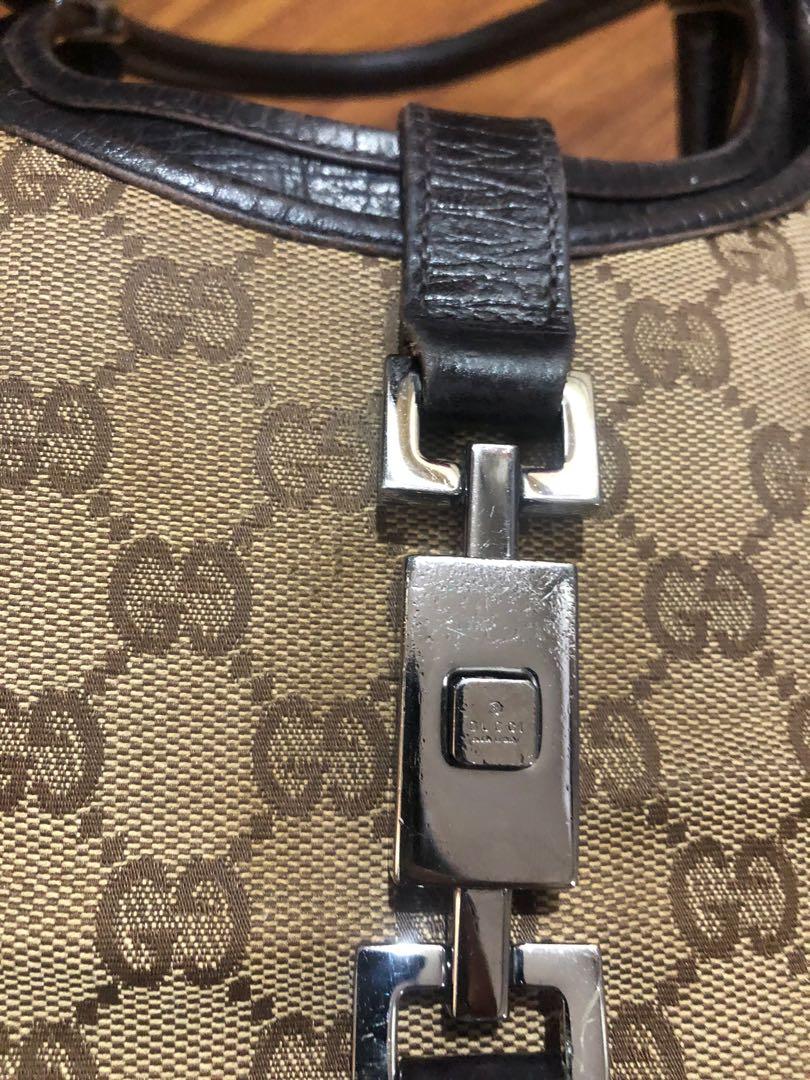 Gucci Jackie Bardot bag (Category: Luxury Bags & Wallets) located in Mandaluyong City. Submitted by ricaley (Listing ID 1097161022, Image 2). Description: Bought online. Authenticity not guaranteed. Pls self authenticate. Leather is still very good with some rubbings at the sides/bottom. Please see pics. Canvass is a dirty with rubbings. Looks better in person vs pics. Inside is still very clean. Walang himulmol. Please DM for more pics. I will t