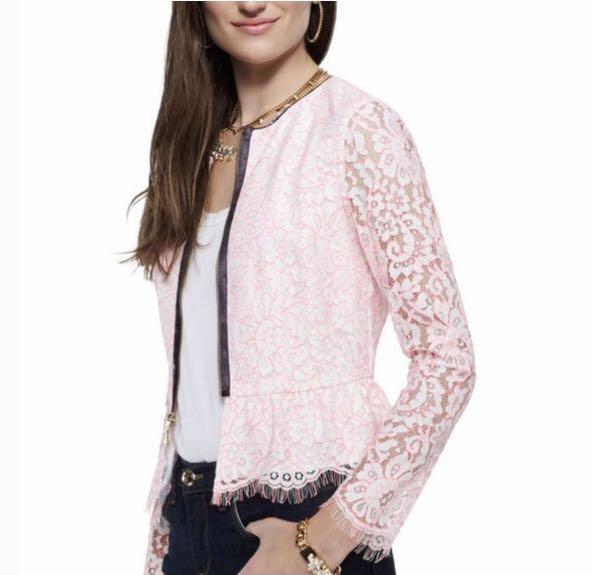 Juicy Couture Black Lace Zip Peplum Jacket (Category: Coats, Jackets and Outerwear) located in Marikina City. Submitted by _brandsforless_ (Listing ID 1097342632, Image 2). Description: In elegant black. Size 2 on tag, Fits S. Retails @ $198 (₱9,625).