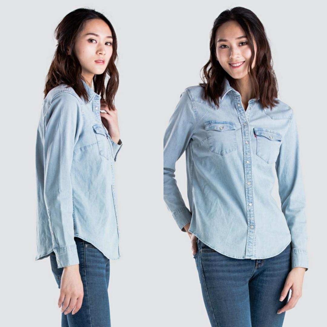 LEVI'S ULTIMATE WESTERN SHIRT IN LIGHT DENIM WASHED Style # 589300010,  Women's Fashion, Tops, Shirts on Carousell