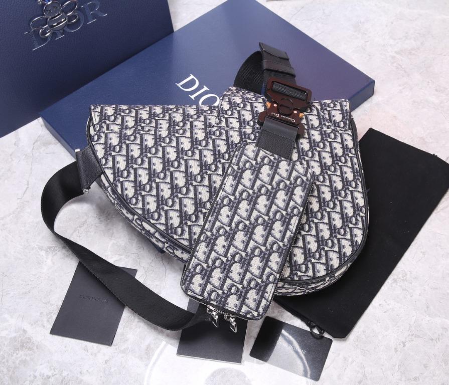 Maxi Saddle Bag Beige and Black Dior Oblique Jacquard