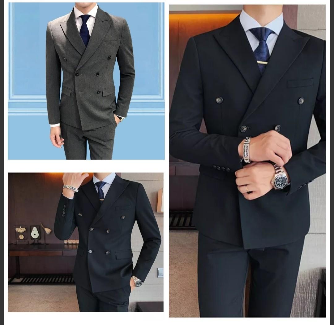 Men double breasted suit grey black blue navy blue royal blue size M 5XL plus size