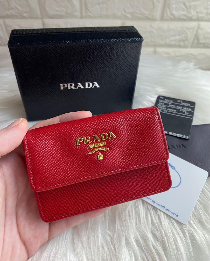 Selling low‼️❤️ Authentic Prada Milano Red Fuoco Saffiano Leather Business  Card Case Card Holder, Luxury, Bags & Wallets on Carousell
