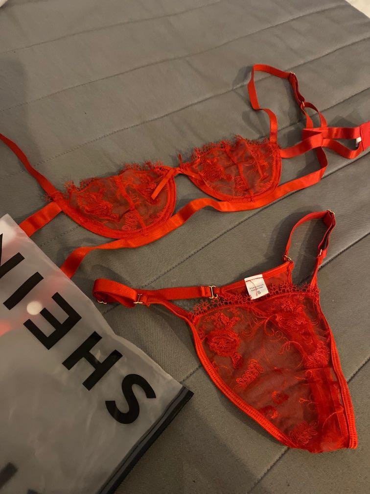 Shein red laced bra and panty set, Women's Fashion, New Undergarments &  Loungewear on Carousell