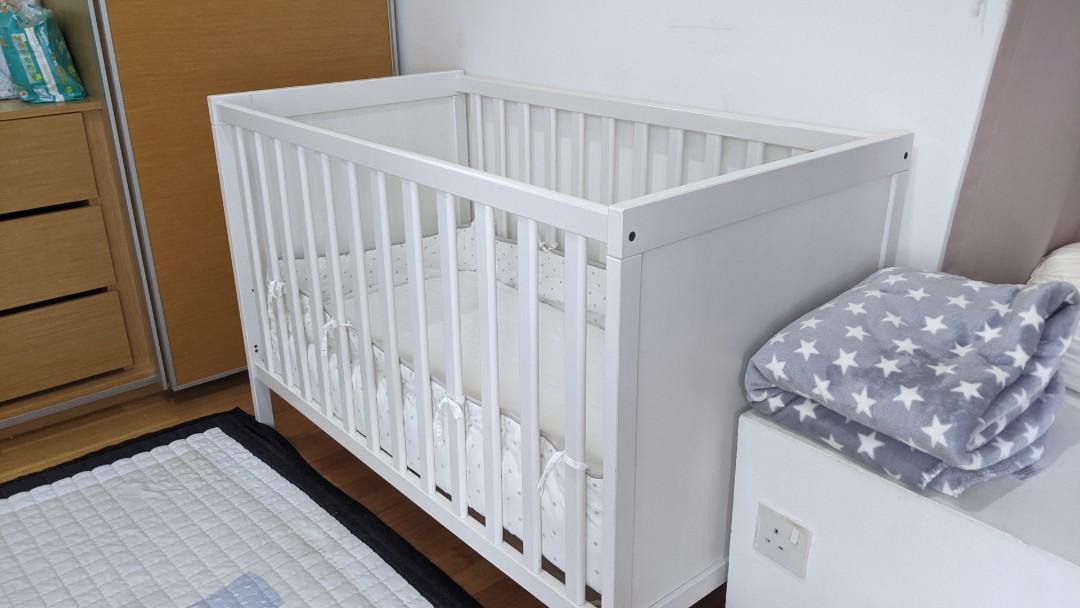 SUNDVIK baby Cot white + JATTETROTT mattress, Babies & Kids, Baby Nursery & Kids Furniture, Cots