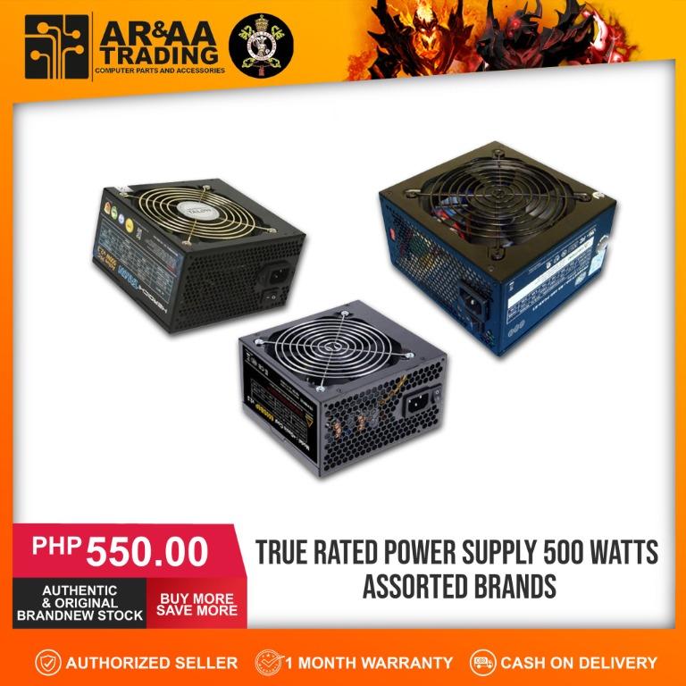 True Rated PSU 500/600 Watts Assorted Brand (Category: Computer Parts) located in Quezon City. Submitted by laptopstore.ph (Listing ID 1097163471, Image 1). Description: True Rated PSU 500 / 600 Watts Assorted Brand 2NDHAND 📌 Cash on delivery nationwide 📌 COP / COD via LBC ( with downpayment 500 pesos ) 📌 Lowest Price Guarantee 📌 Tested Perfectly ▪️True Rated PSU 500 Watts 📌 500 watts 📌 with 6 pins 📌 color black 30 days warranty replacemen