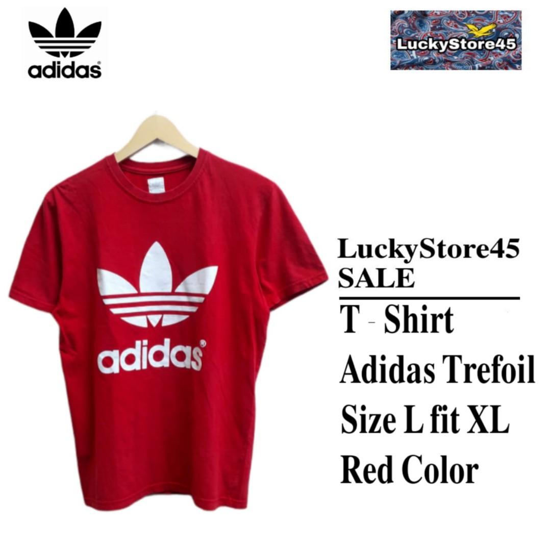 T-SHIRT ADIDAS TREFOIL RED ORIGINAL, Fesyen Pria, Pakaian , Atasan di ...