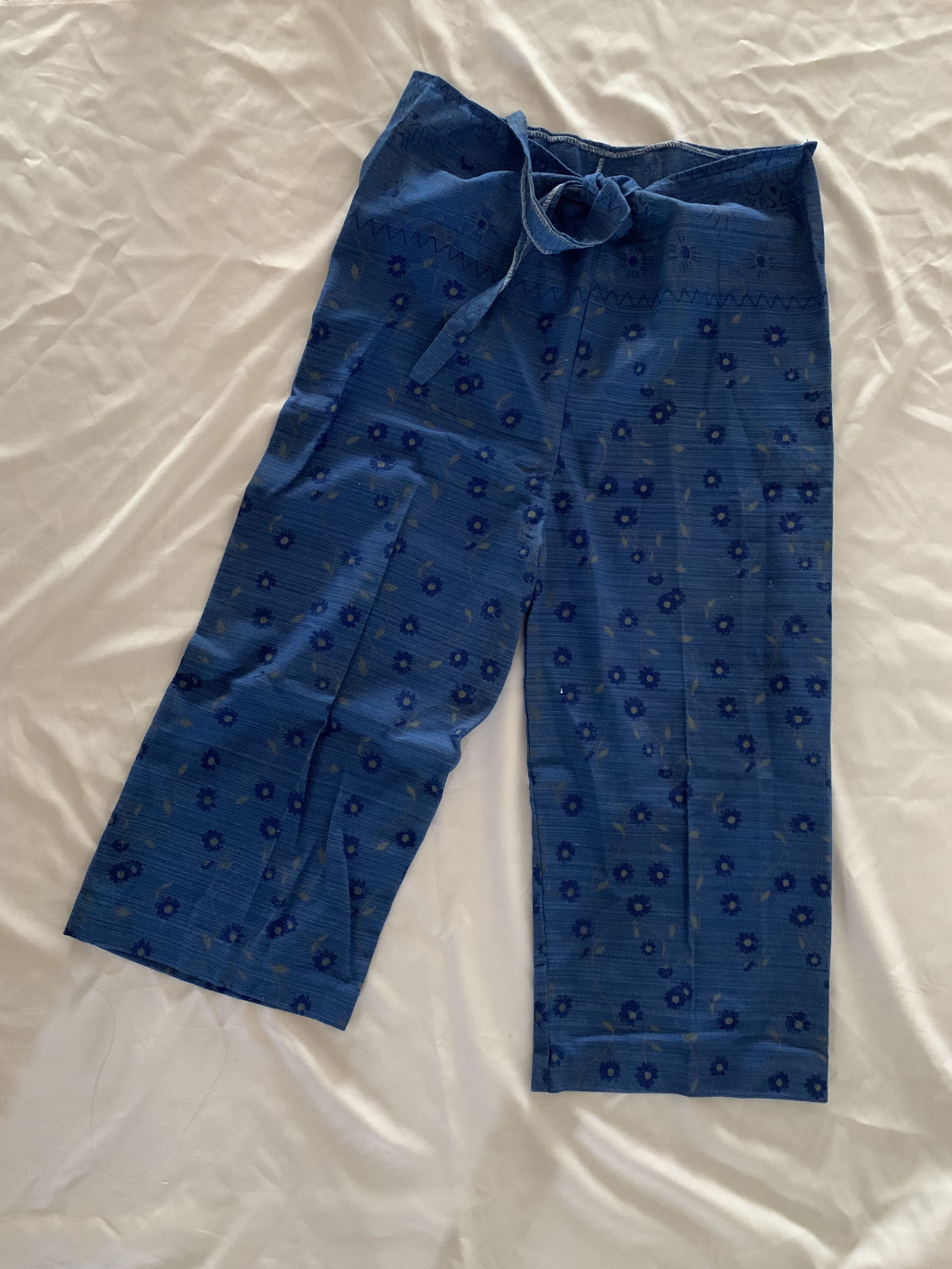 Vintage Batik Blue Floral Pants, Women's Fashion, Bottoms, Other