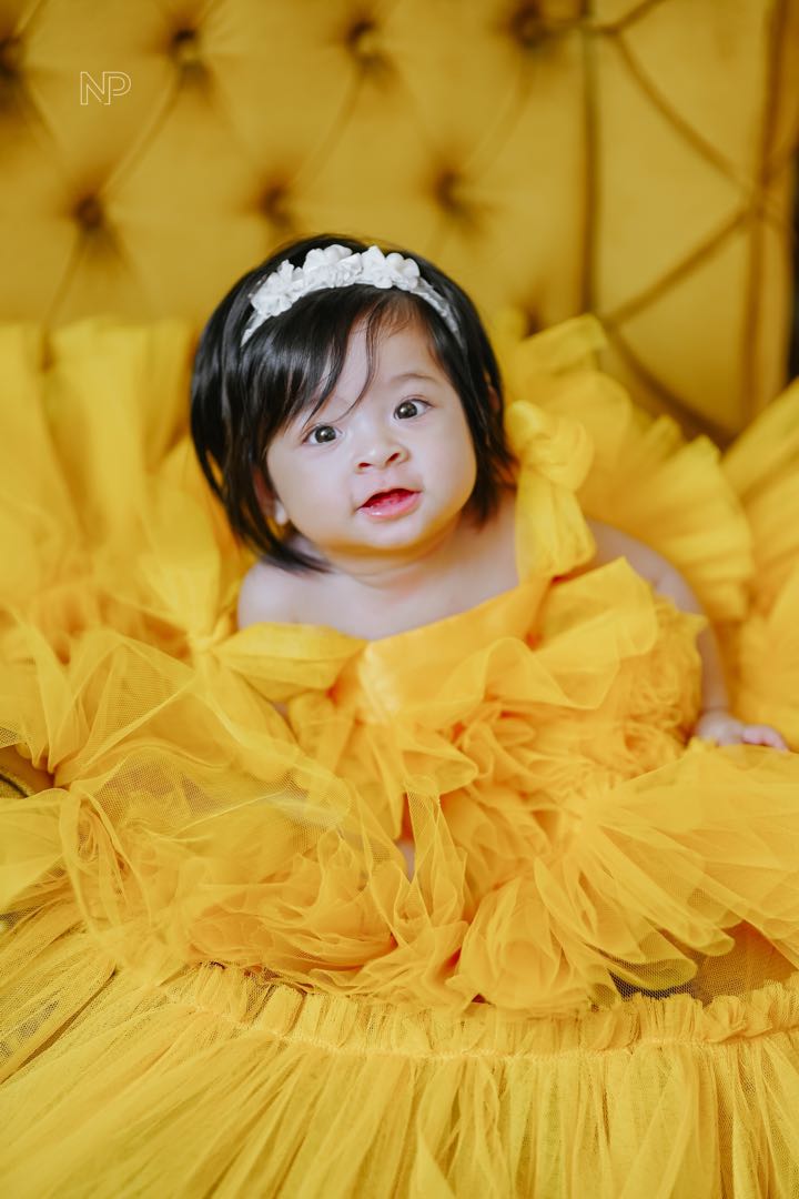 Yellow gold gown for baby toddler 1 yr Babies Kids Babies Kids Fashion on Carousell