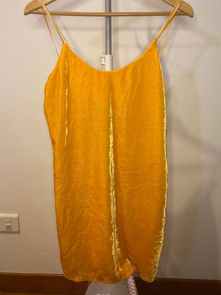Zara yellow outlet velvet dress