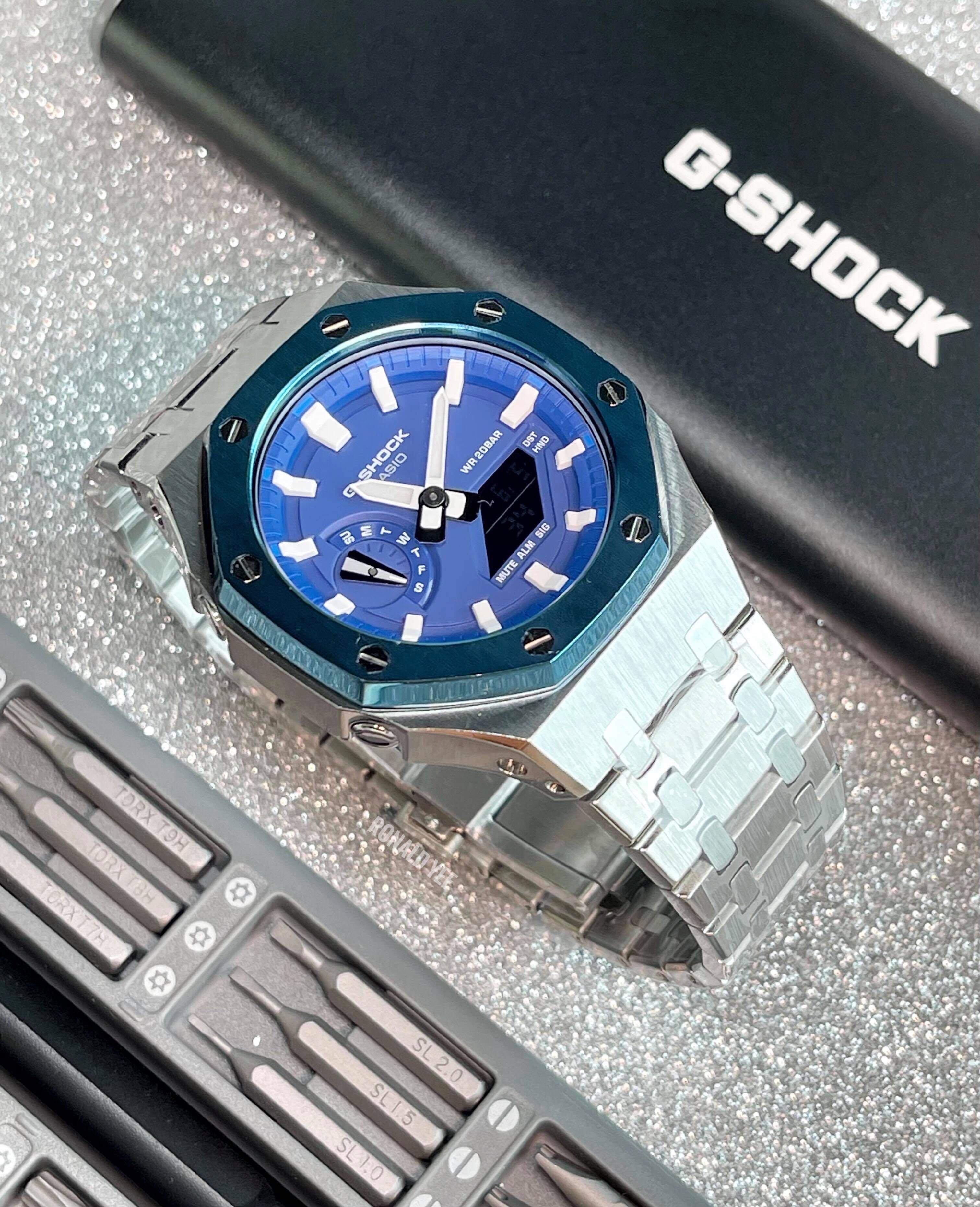Casio silver blue watch top