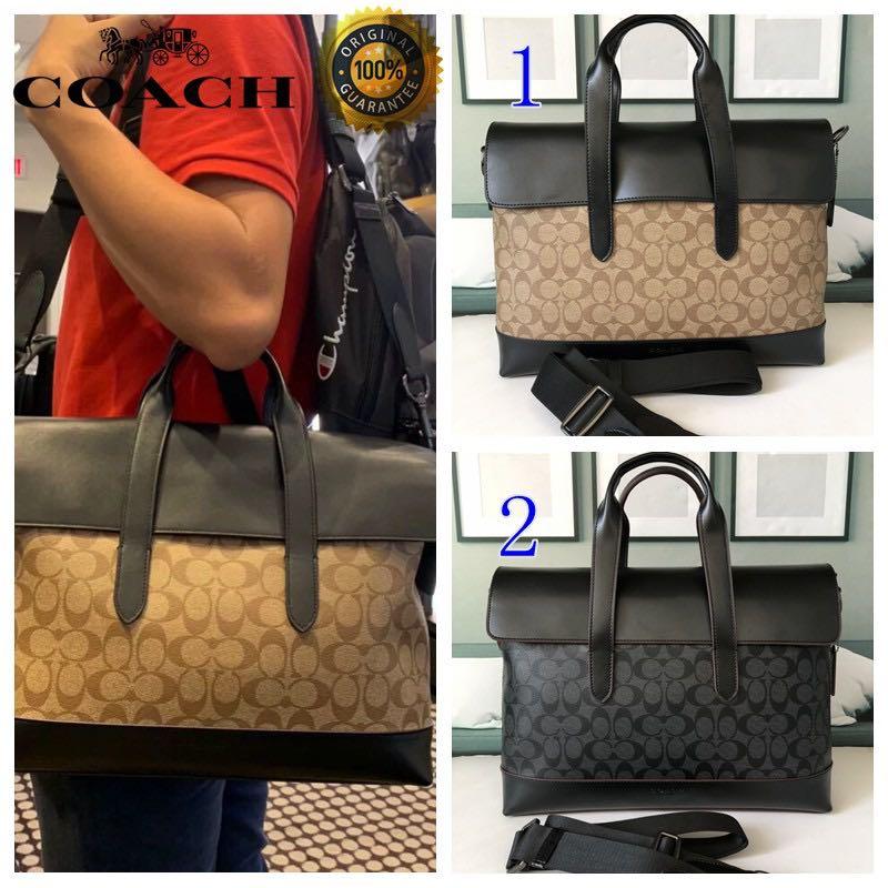 COACH Briefcase Monogram Men handbag Crossbody Sling Leather