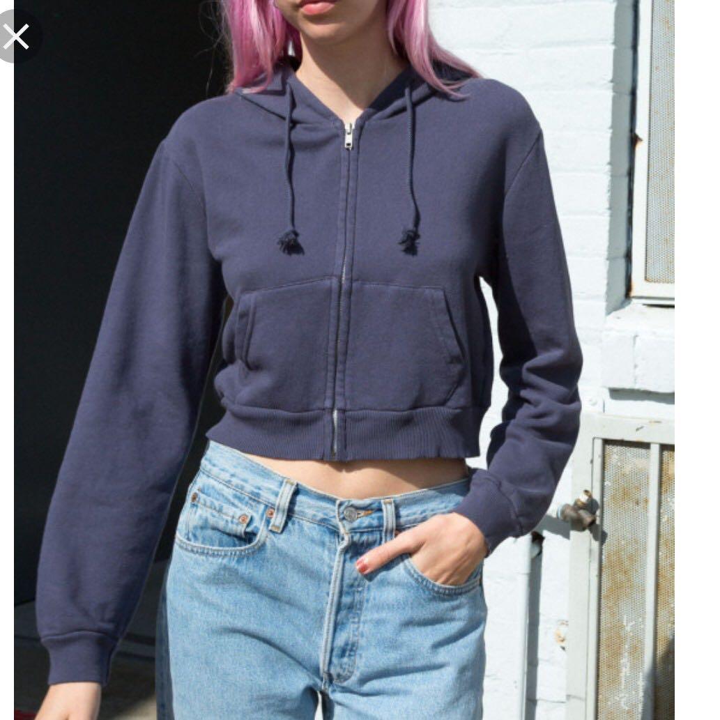 Brandy Melville Crystal Hoodie Jacket in Navy Blue Women s Fashion Coats Jackets and Outerwear on Carousell