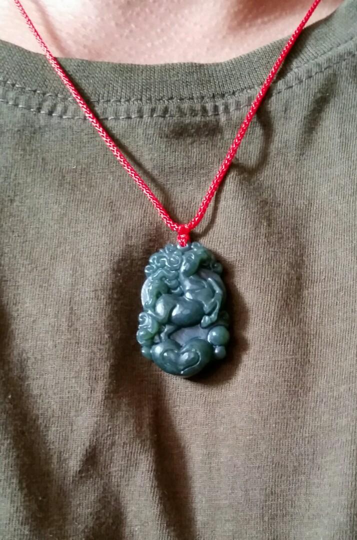 Green Jasper Stone Horse Zodiac Pendant 