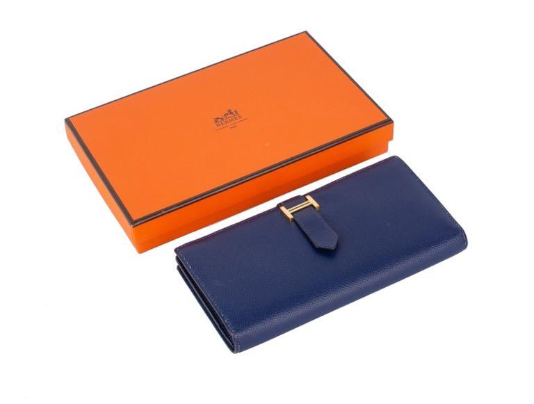 Hermes Bearn Soufflet Verso Blue du nord/Rouge coeur Epsom leather Silver  hardware