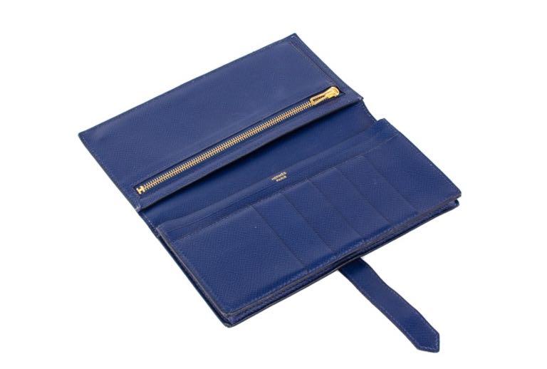 Hermes Bearn Soufflet Verso Blue du nord/Rouge coeur Epsom leather Silver  hardware