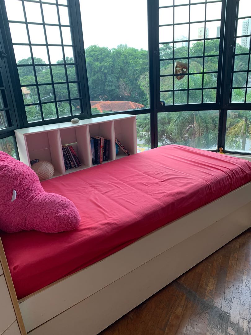 IKEA single bed with free mattress & underbed storage, Furniture & Home