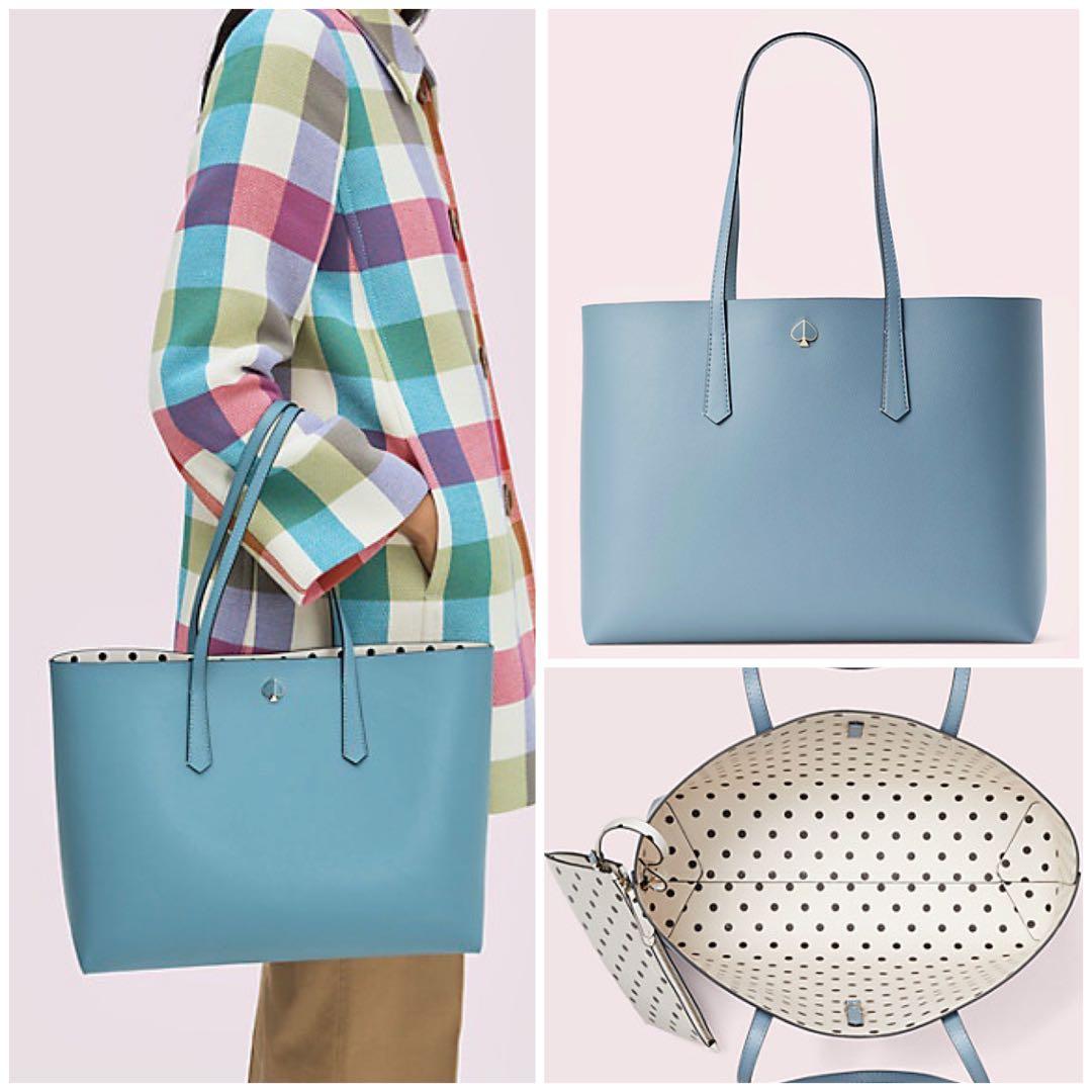 LAST PIECE INSTOCK RARE Kate Spade Molly Cabana Dot Pop Large Tote Handbag Shoulder Bag Swordfish Multi Denim Blue Polka Dot Black White