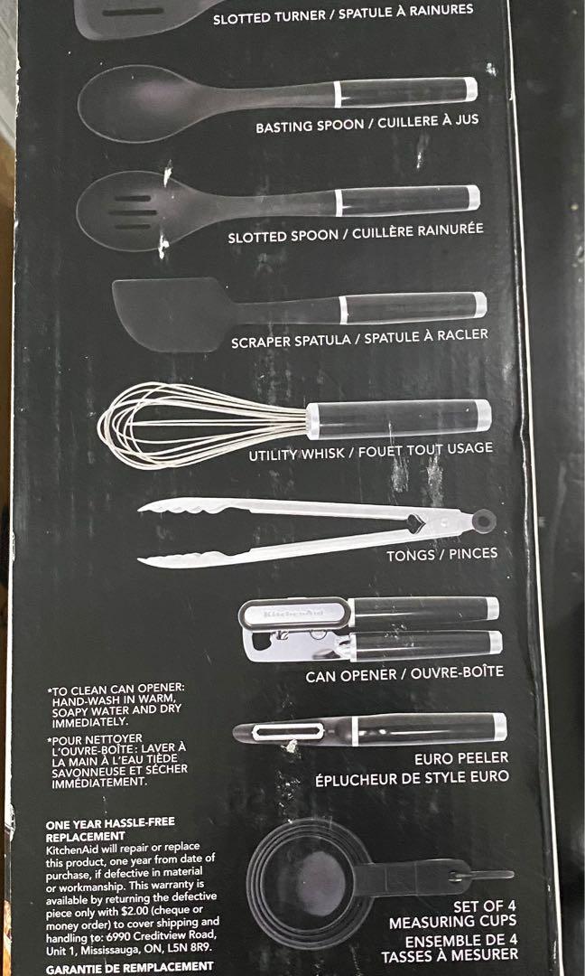 KitchenAid 16 tools set (Category: Bakeware) located in Manila. Submitted by shelleyyyyy (Listing ID 1097513200, Image 2). Description: Inclusions Slotted Turner Basting Spoon Slotted Spoon Scraper Spatulla Utility Whisk Tongs Euro Peeler Set of 4 Measuring Cups Set of 5 Measuring Cups .
