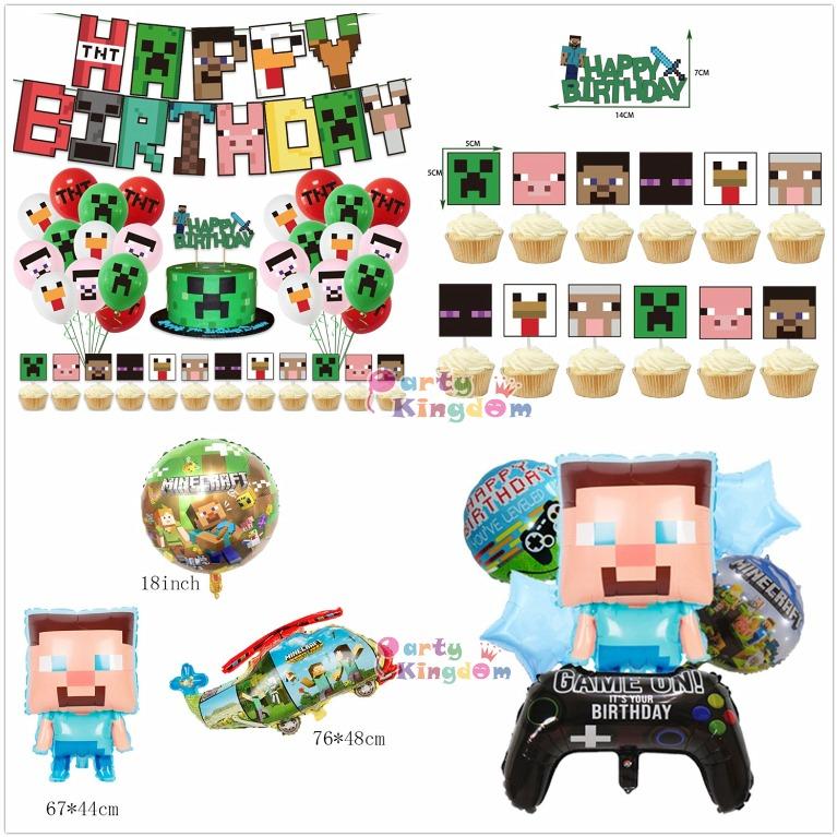 我的世界minecraft 生日佈置套裝拉旗蛋糕插牌直升機鋁膜氣球苦力怕遊戲卡通氣球生日balloon 興趣及遊戲 手作 自家設計 文具及工藝