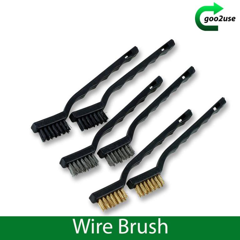6pc Mini Wire Brush Set Brass Steel Nylon Hobby Crafts Cleaning Multi Use 