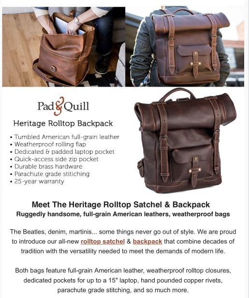 Pad and quill backpack shop