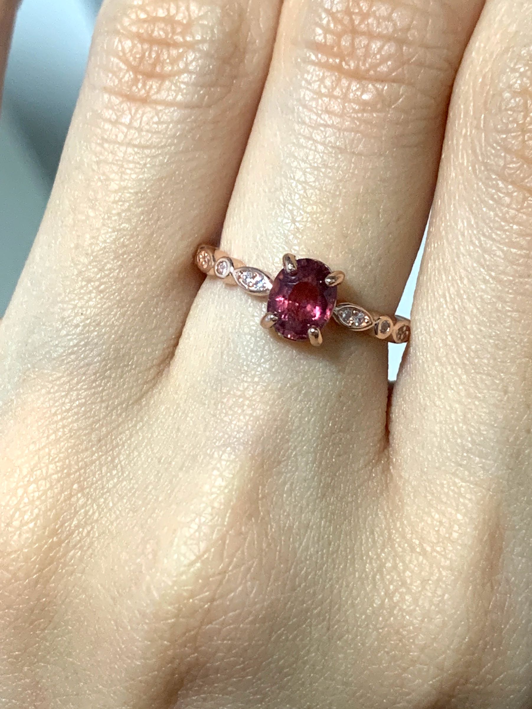 Red Tourmaline ring S925 rose gold setting Women s Fashion