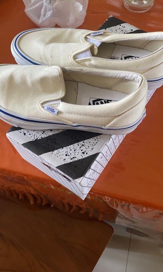 Vans cream slip on on sale