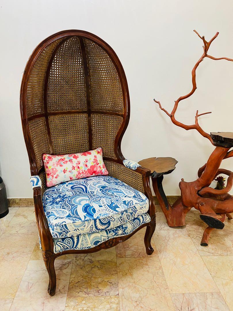 Vintage Rattan Canopy chair with custom upholstery Furniture