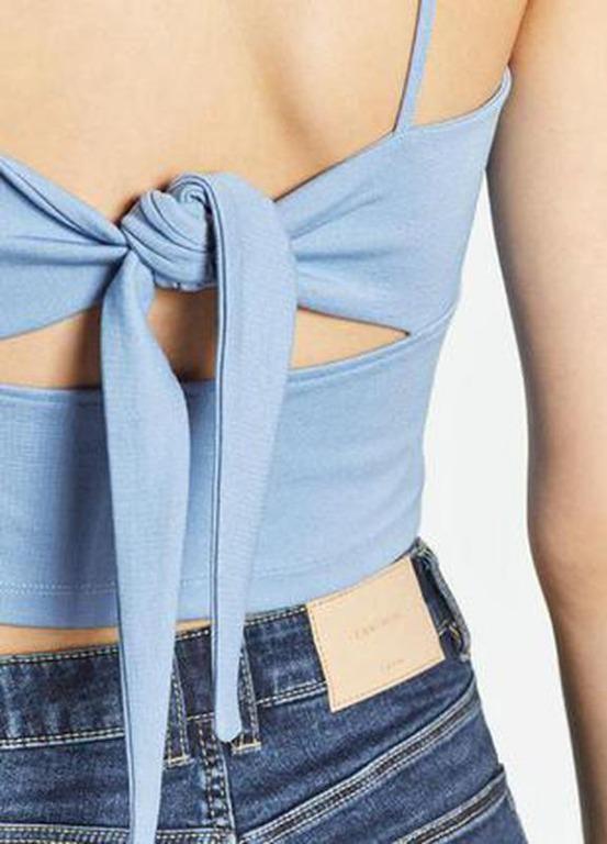 ZARA BABY BLUE CROP TANK TOP, Fesyen Wanita, Pakaian Wanita, Atasan di