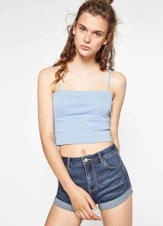 ZARA BABY BLUE CROP TANK TOP, Fesyen Wanita, Pakaian Wanita, Atasan di