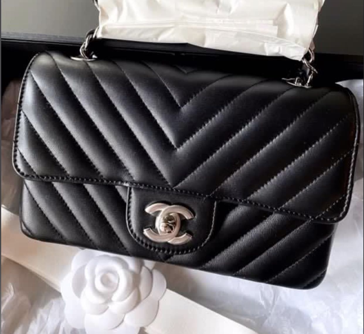 Chanel Chevron Medium Classic Double Flap Bag  Black Shoulder Bags  Handbags  CHA131201  The RealReal