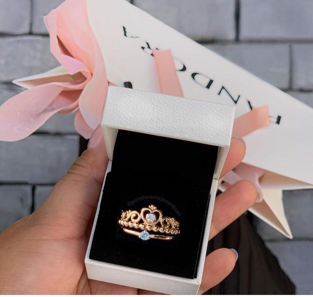 🛑 PANDORA ROSEGOLD ring set!! Lightblue 