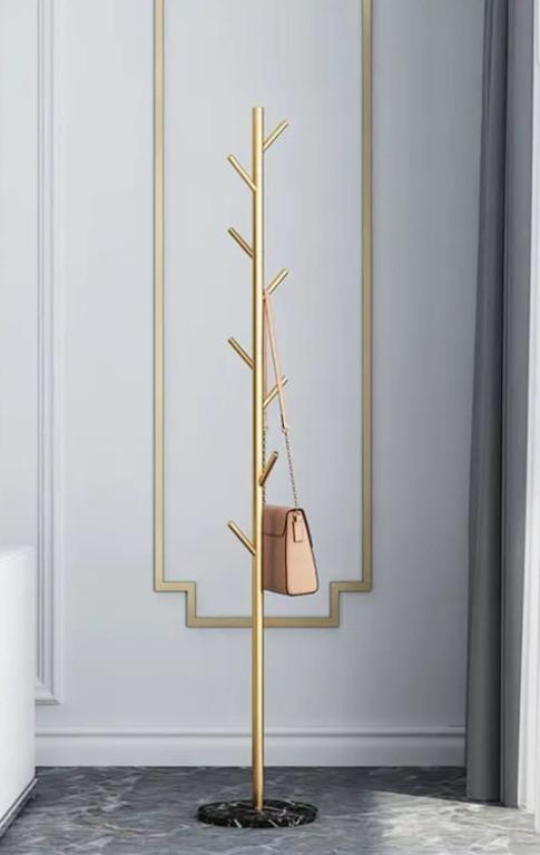 Alvaro Real Marble Base Brass Steel Coat Rack Free Standing 8