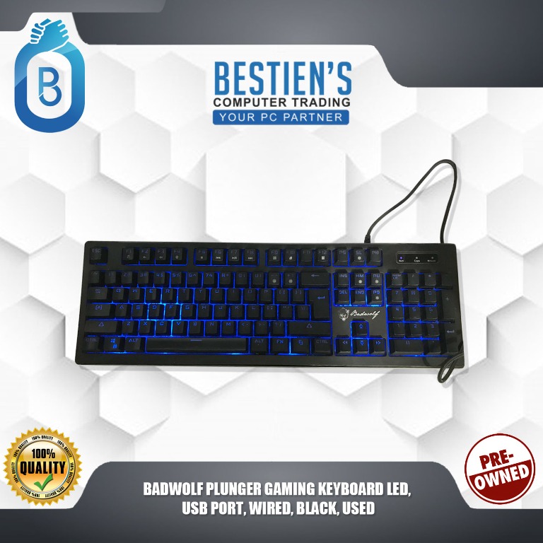 BADWOLF PLUNGER GAMING KEYBOARD LED, USB PORT, WIRED, BLACK, USED ...