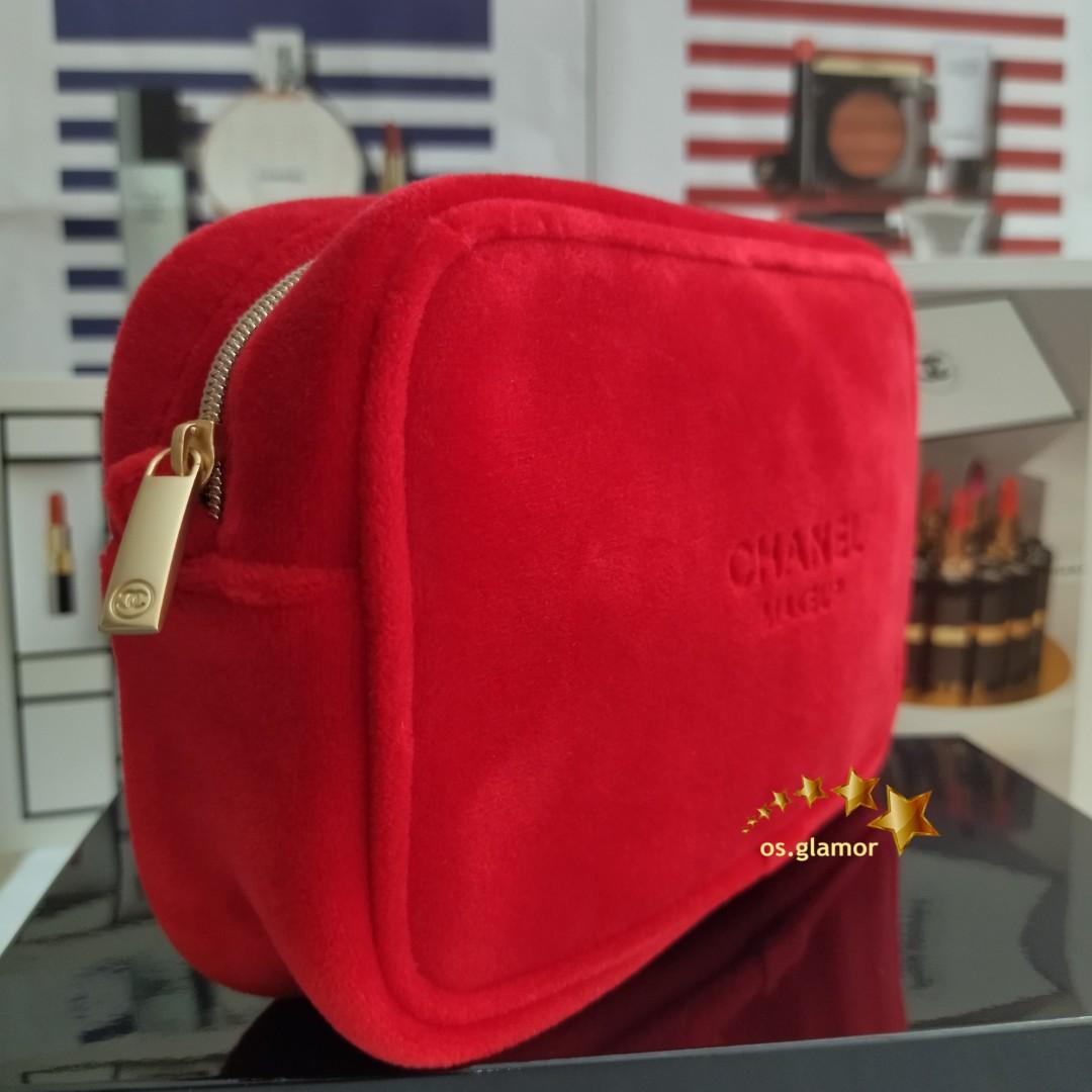 Chanel red velvet makeup bag outlet