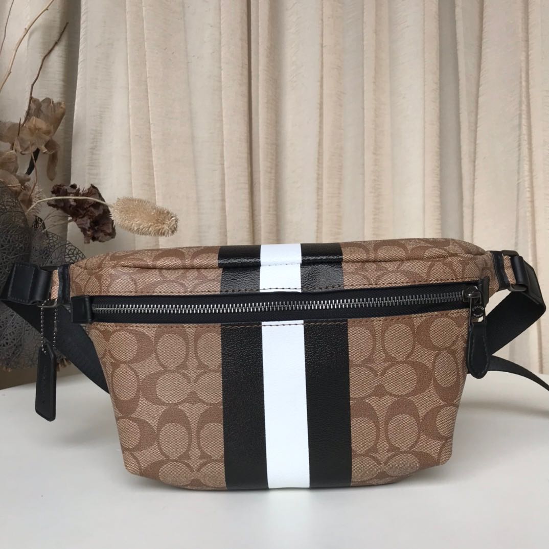 Coach Grade Belt Bag In Signature Canvas With Varsity Stripe, Women's