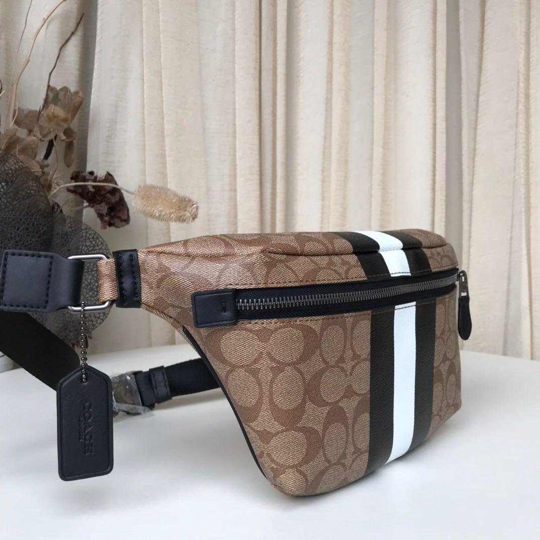 Coach Grade Belt Bag In Signature Canvas With Varsity Stripe, Women's