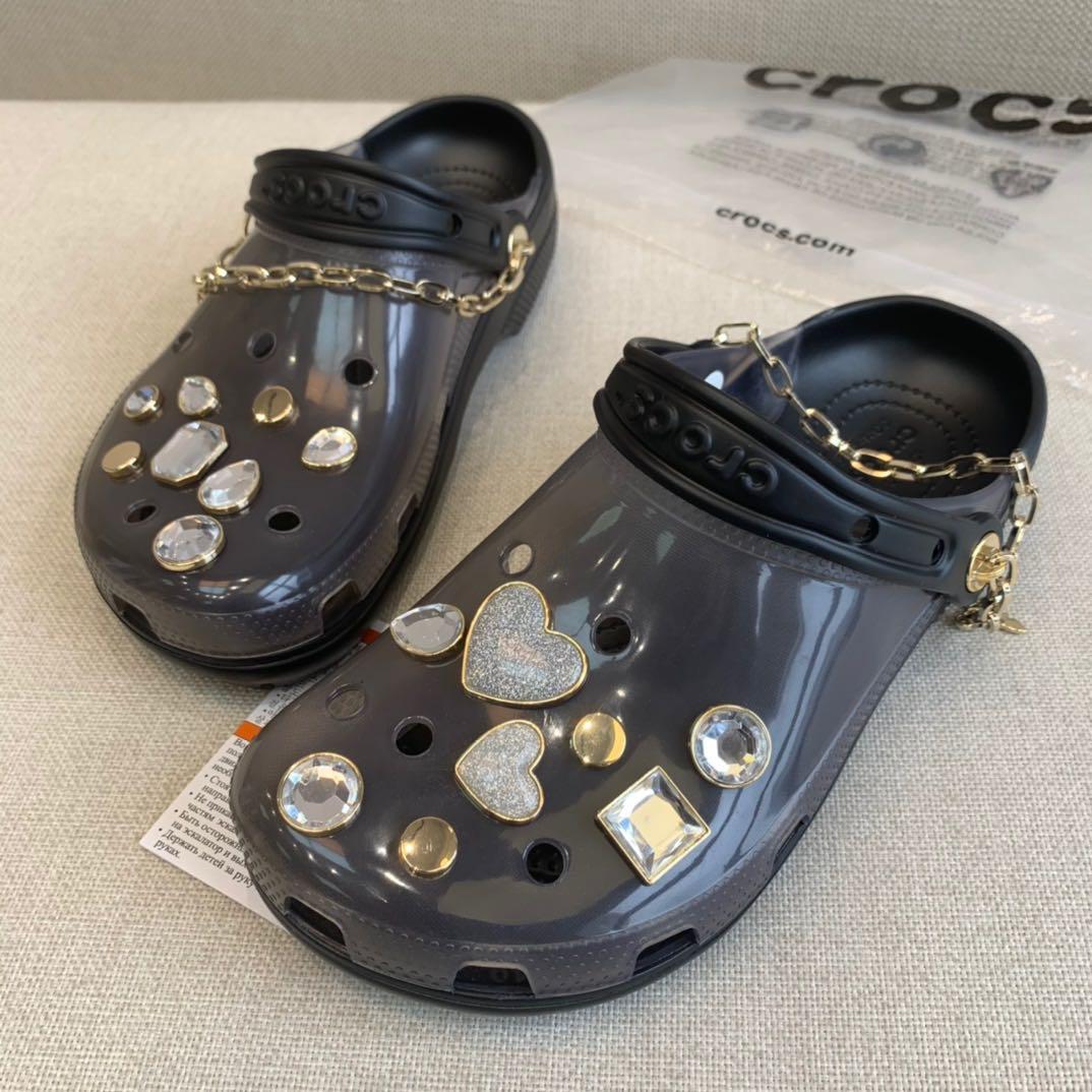 Crocs crystal translucent hole shoes, Women's Fashion, Footwear ...
