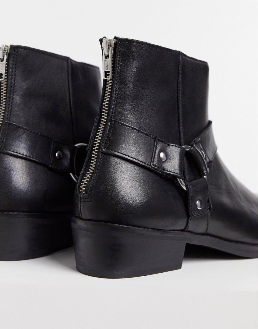 Cuban heel western chelsea boots in black leather with buckle detail