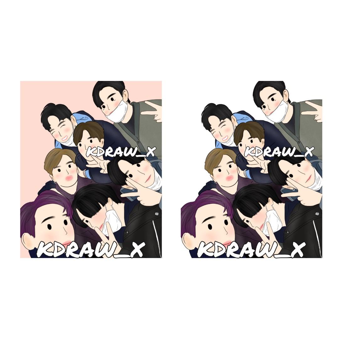 Customized Gift Portrait Drawings Kpop Exo Bts Got7 Twice Itzy Blackpink Family Couple Friend K Wave On Carousell