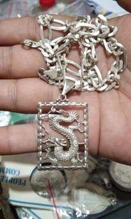 Dragon silver pendant and silver neclace